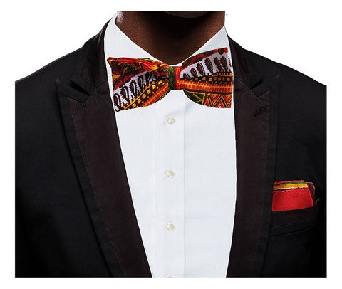 Red Dashiki African print Bow Tie and Pocket Square